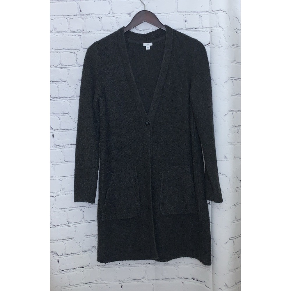 J. Jill Duster Sweater Womens Large Tall Gray V-Neck Knit Long Cardigan Coat